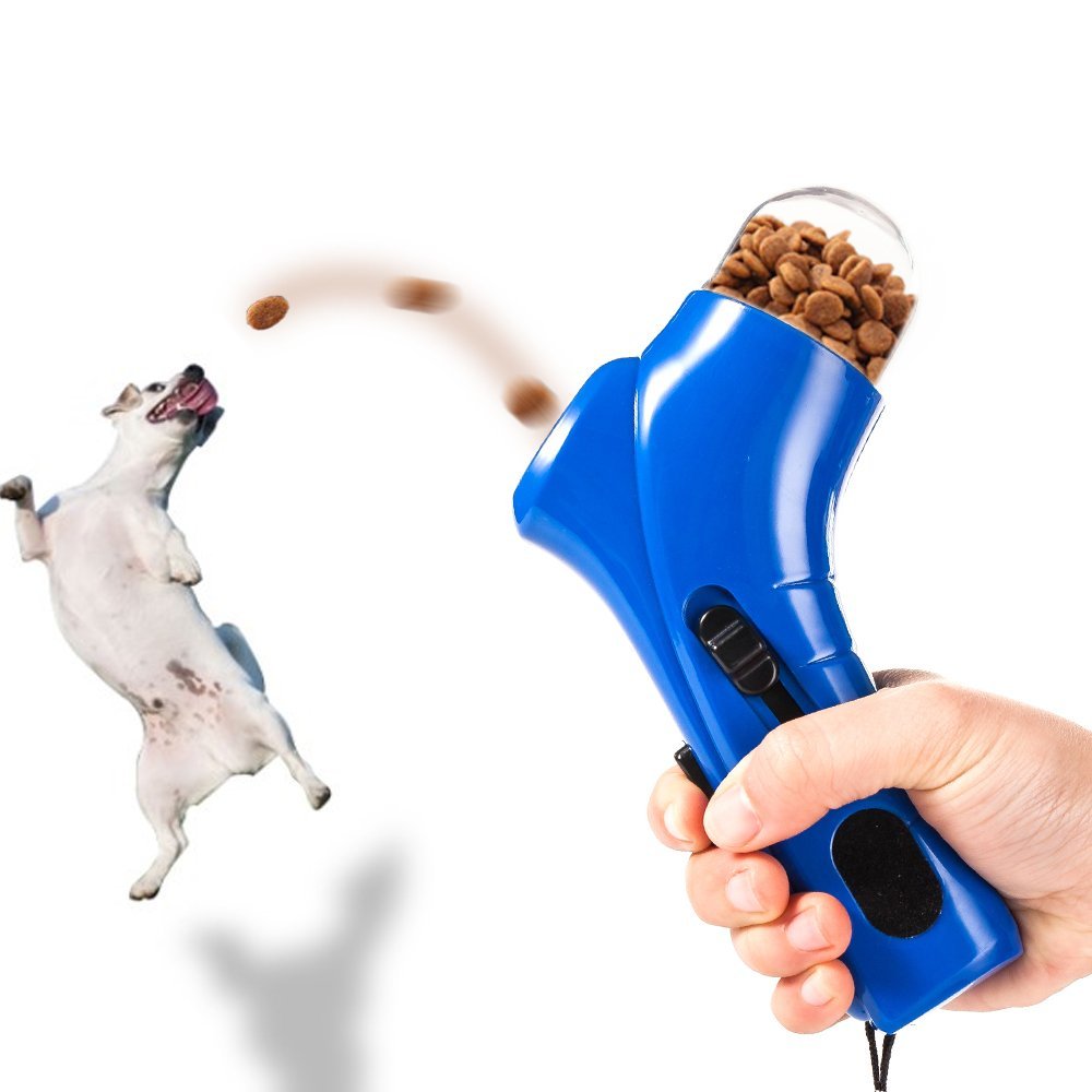 Walbest Pet Treat Launcher Training Dog Food Catapult auto Pets Food Thrower  Puppy Snacks Feeder (Blue) 